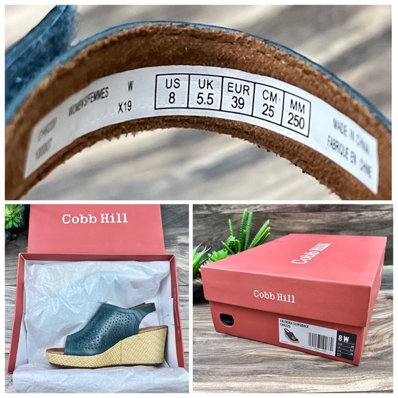 NIB Cobb Hill by Rockport 8W WIDE Erika Open Toe Slingback Wedge Sandal Blue - Picture 10 of 11